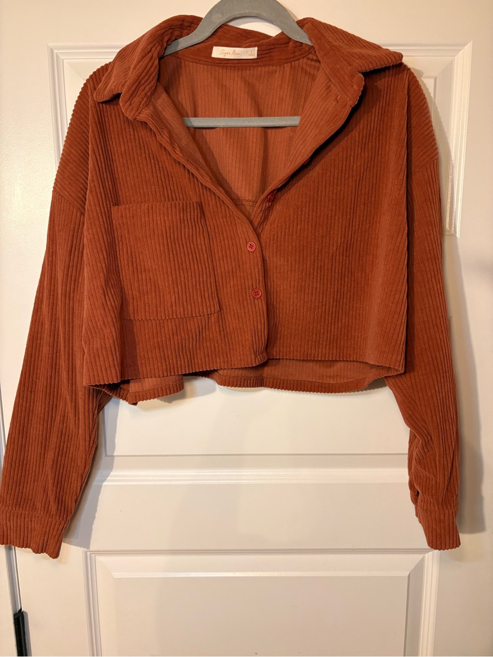 Cropped Corduroy Button-Down Shirt in Rust